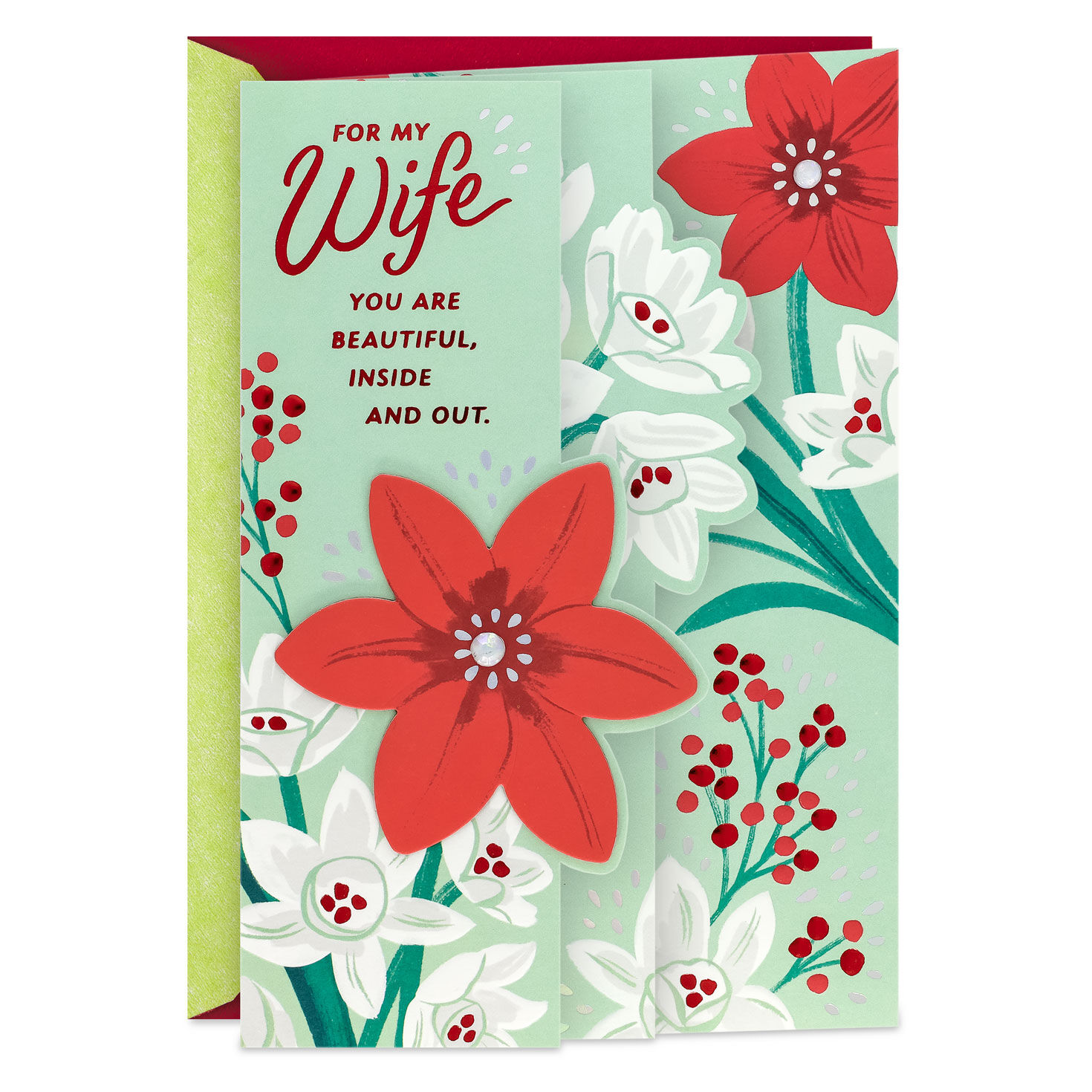 Beautiful Inside and Out Floral Romantic Christmas Card for Wife