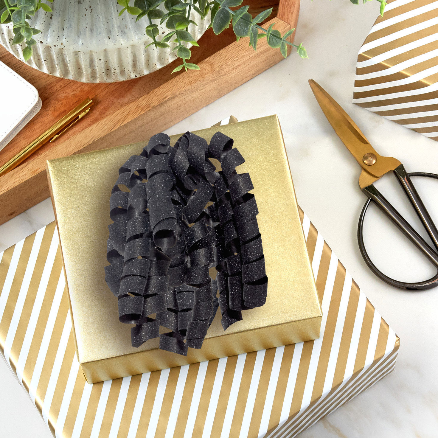 6.5" Sparkling Black Curly Ribbon Gift Bow, Sparkling Black, large image number 2