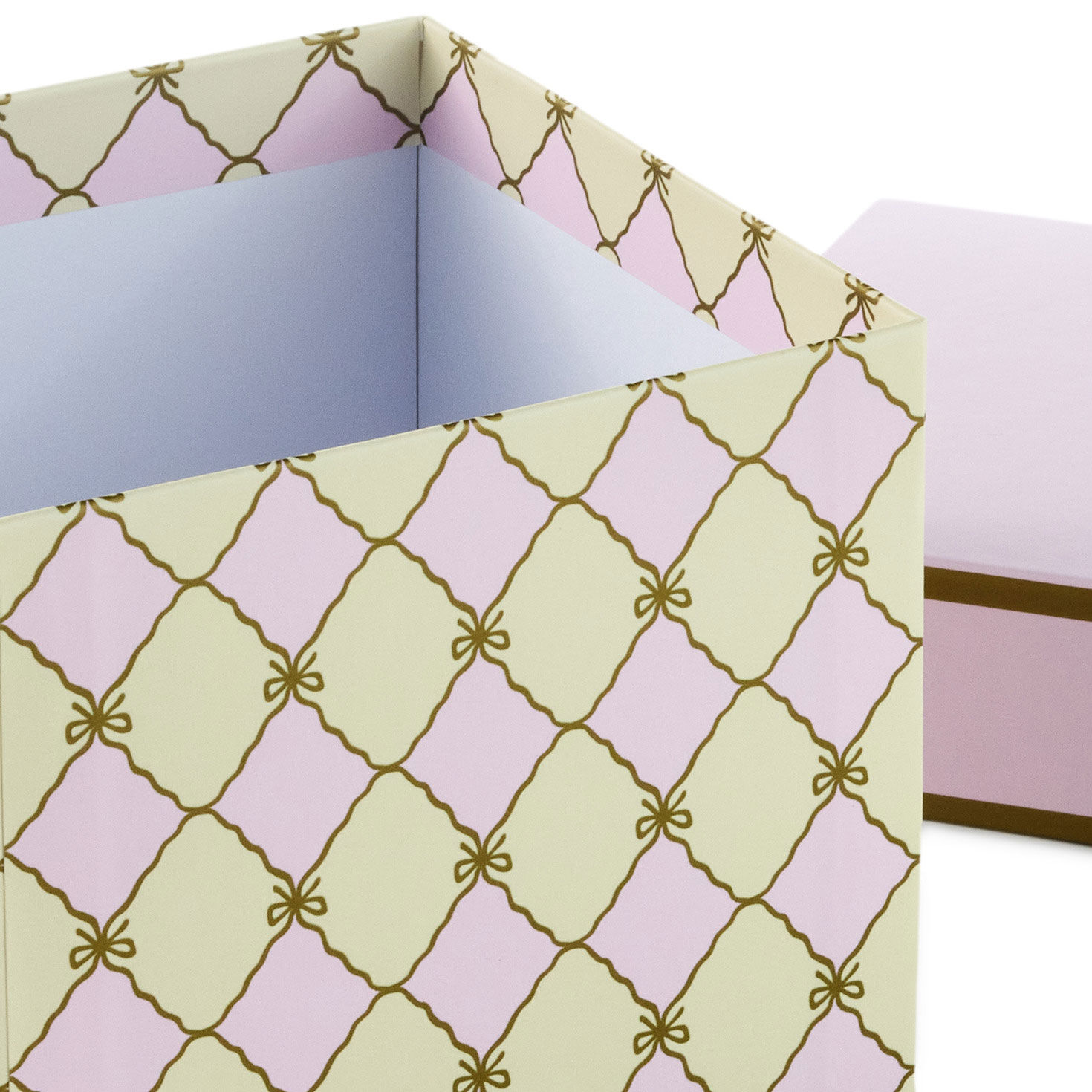 Pink, Cream With Gold Bows Medium Square Gift Box upclose view image number 5
