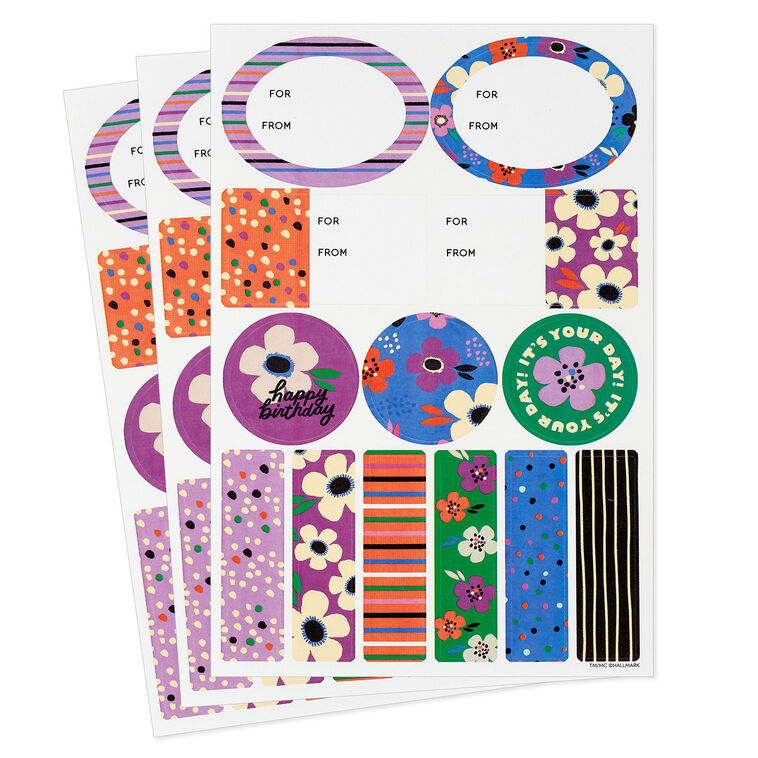 Lavender-Scented Colorful Floral Gift Tags and Stickers, 3 sheets
