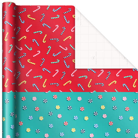 Tan Polka Dots and Red Squares Dual-Design Wrapping Paper, 45 sq. ft., , large