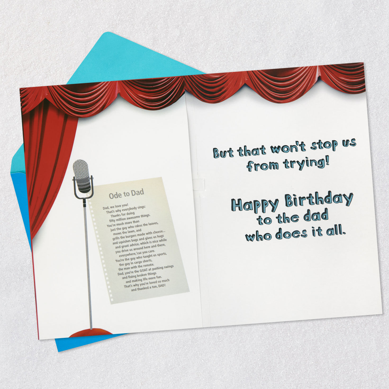 Stage Curtain Funny Musical Birthday Card for Dad Open card with envelope image number 4