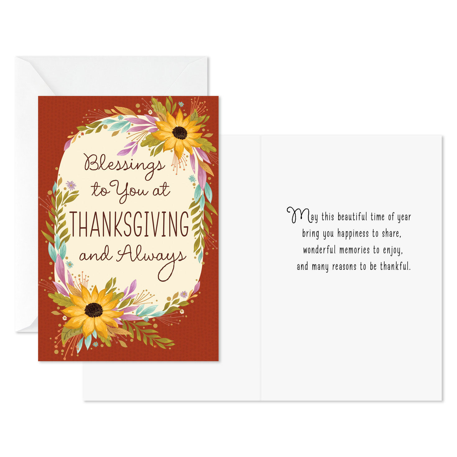 Sunflower Swags Retro Thanksgiving Card Pack Card Front with Sentiment image number 2