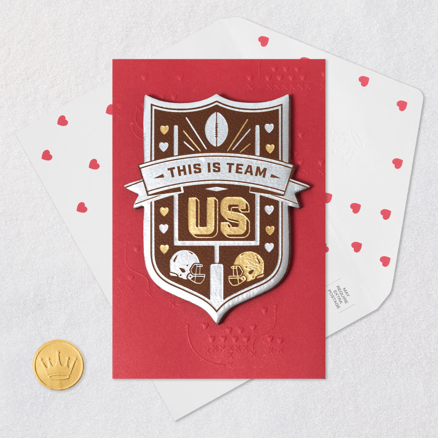 Team Us Football Valentine's Day Card Card Front with Envelope and Gold Seal image number 7