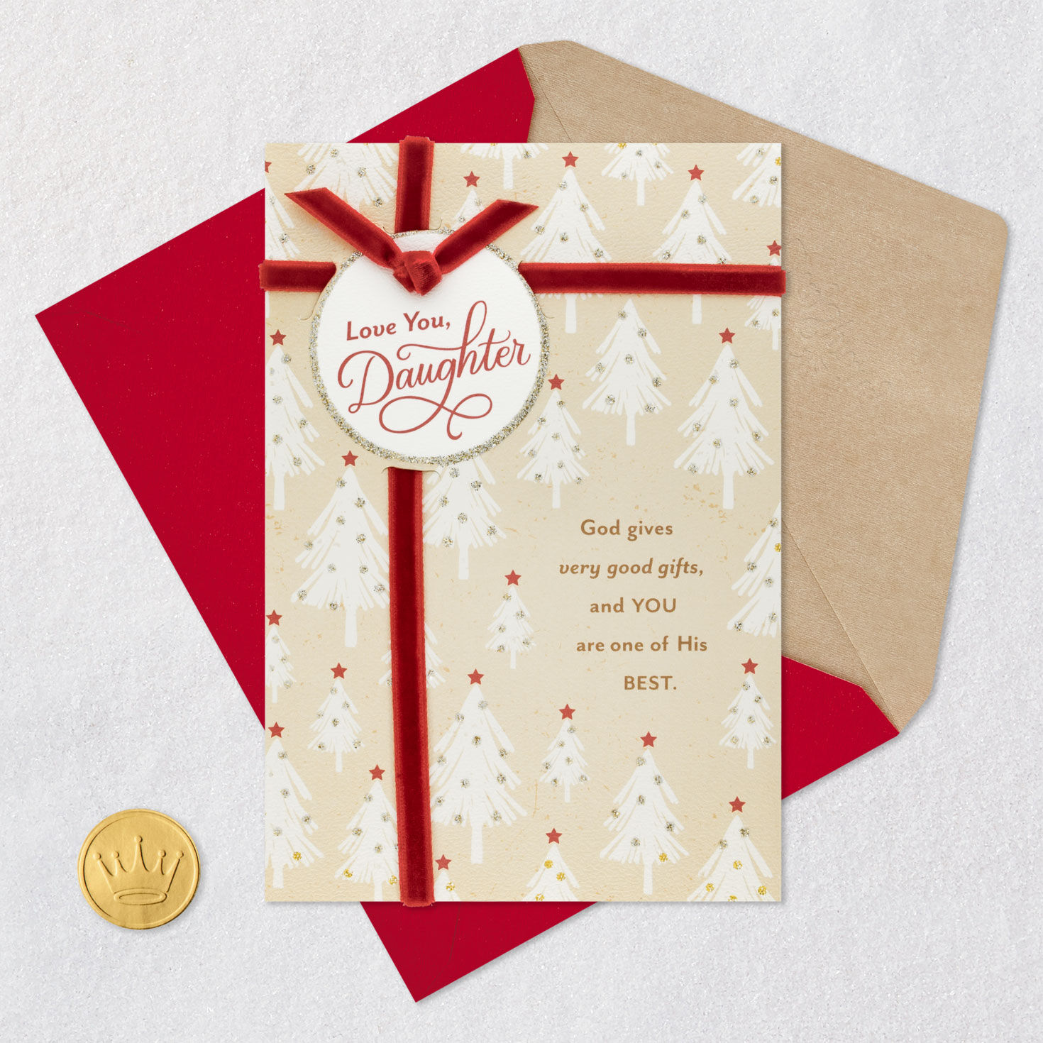 Glitter Trees Daughter Religious Christmas Card Card Front with Envelope and Gold Seal image number 6