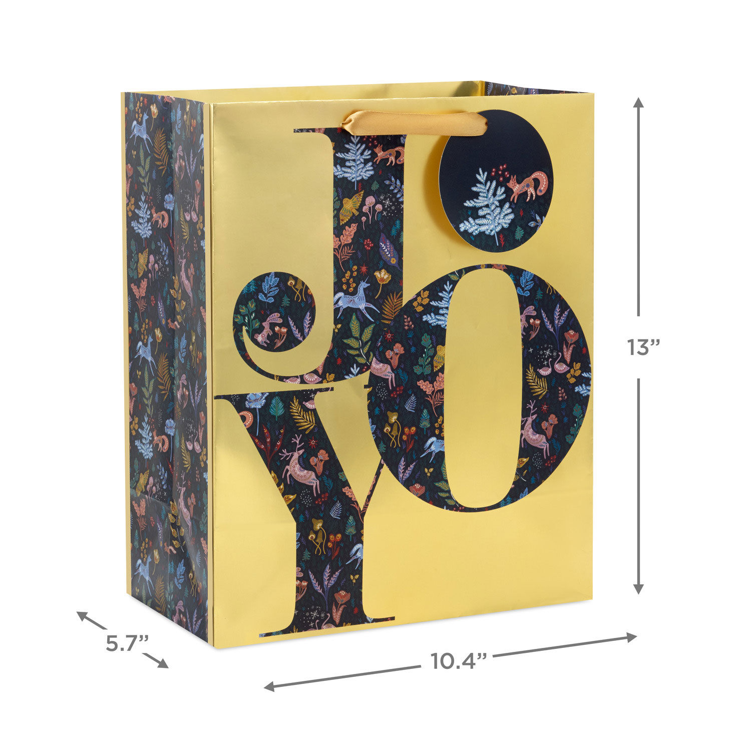 Joy on Metallic Gold Large Christmas Gift Bag measurement image number 3
