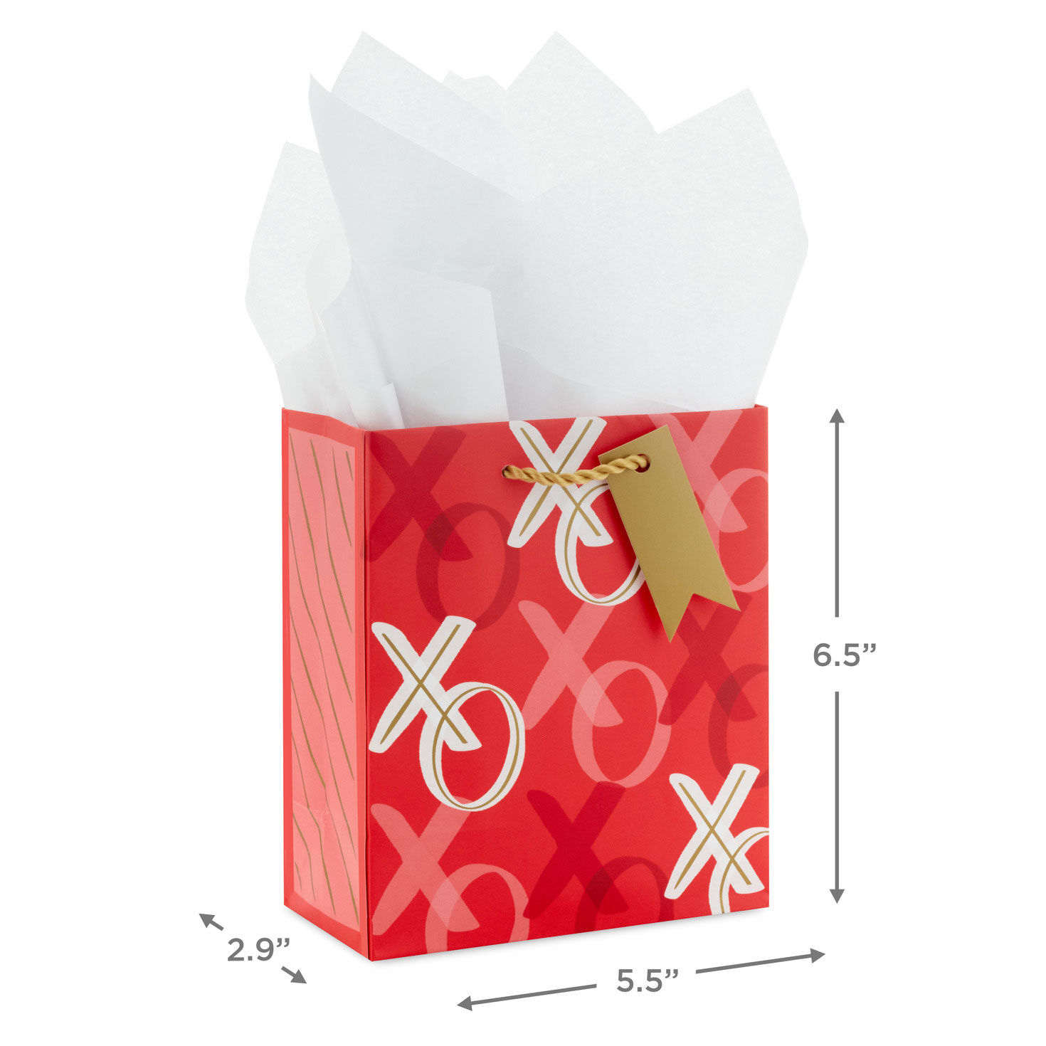 6.5" XOXO Small Valentine's Day Gift Bag With Tissue Paper, , large image number 3