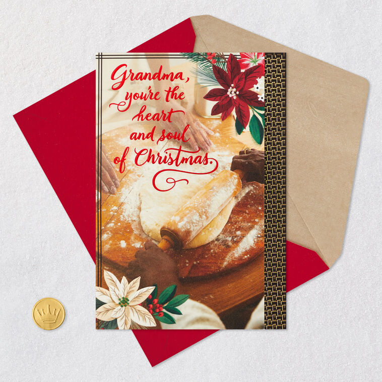 Black Hands Rolling Out Dough Christmas Card for Grandmother Card Front with Envelope and Gold Seal image number 6