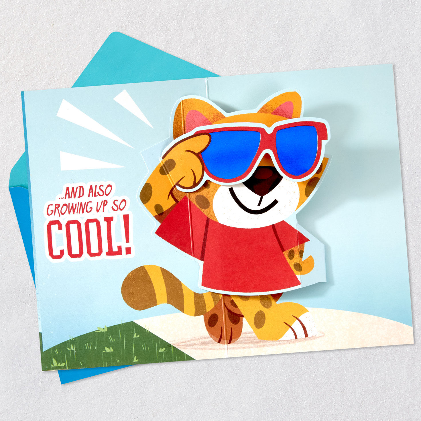 Skateboarding Cheetah Pop-Up Birthday Card for Grandson Sentiment image number 2