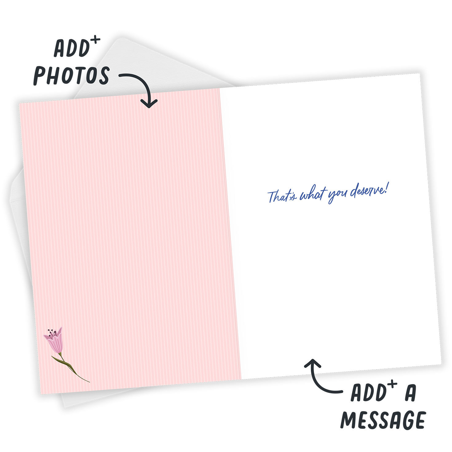 Blue Script Simple Flowers Personalized Birthday Card Open Card with Envelope indicating personalization image number 3