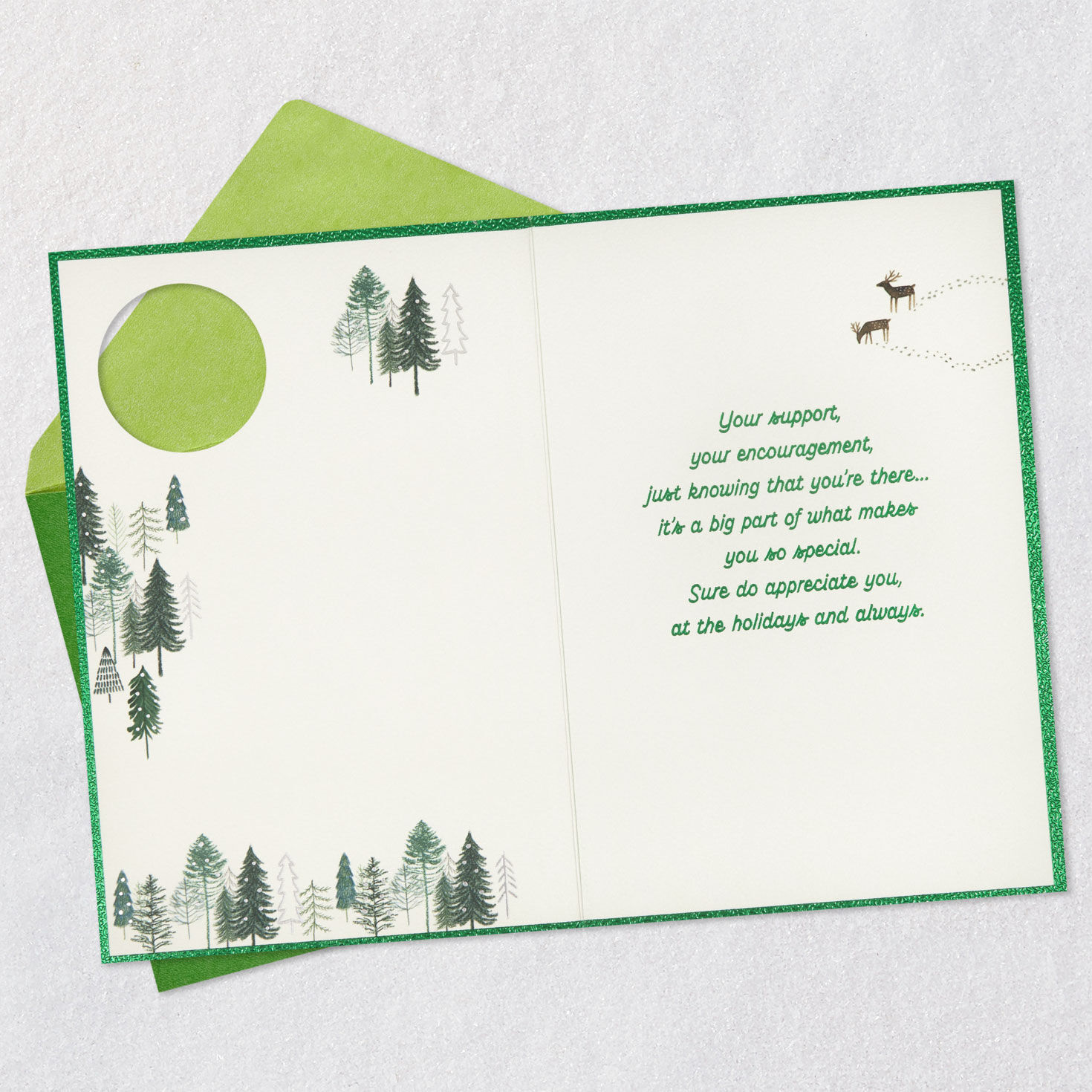 Cabin and Deer in Woods Dad Holiday Card Open card with envelope image number 3