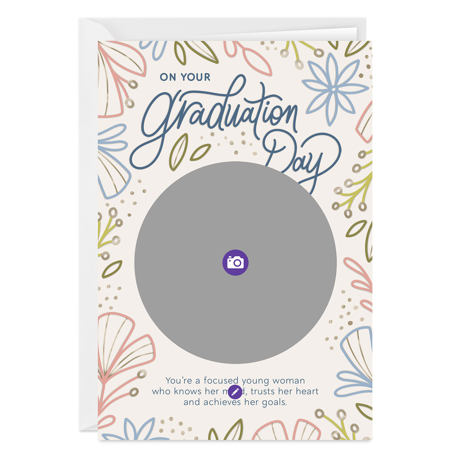 Colored Flower Drawings Personalized Grad Card Card Front indicating personalization image number 3