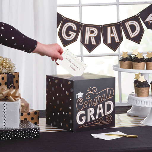 Graduation Party Kit With Banner, Card Box, Advice Cards and Table Runner, 