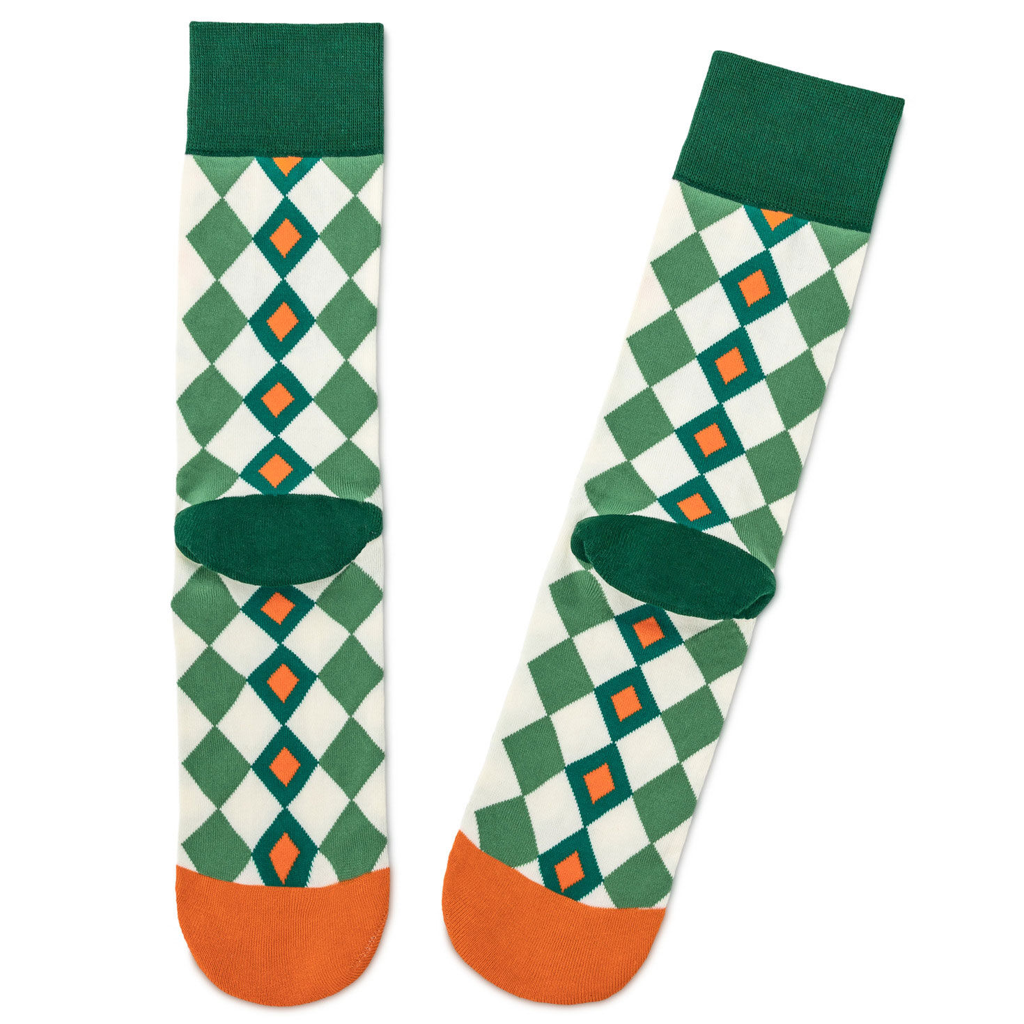 Green Diamond Pattern Crew Socks for a Cool Grandpa back image number 2