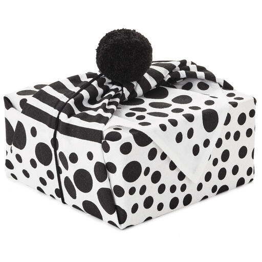 26" Black-and-White Fabric Gift Wrap With Elastic Band, 