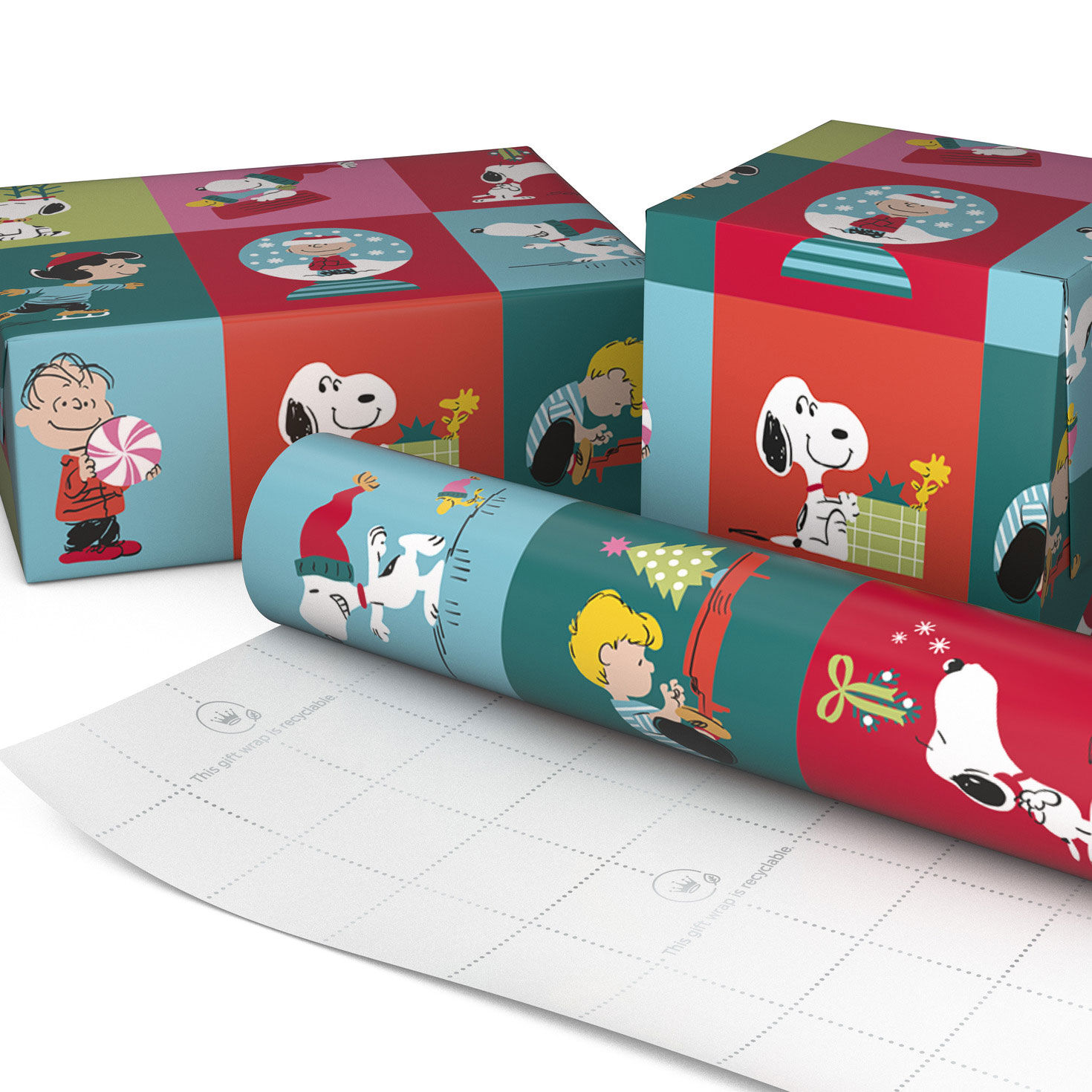 Peanuts Gang on Grid Christmas Wrapping Paper Roll Wrapped pkg image number 2