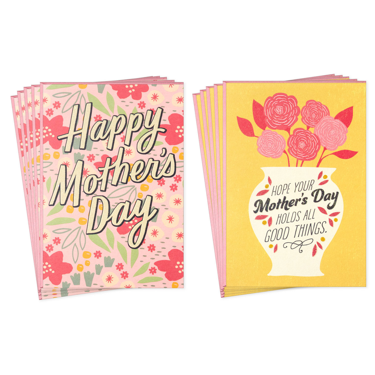 Flowers on Pink and Yellow Mother's Day Cards Pack Card Front image number 1