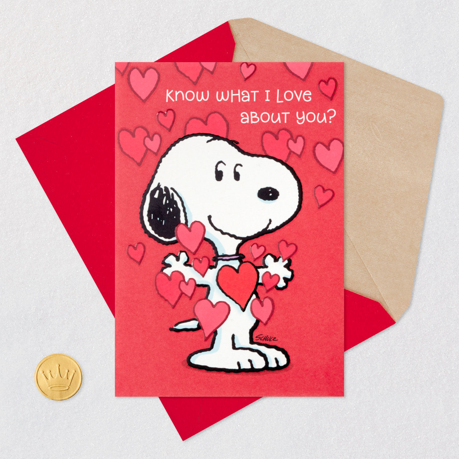Snoopy and Hearts Love Valentine's Day Card Card Front with Envelope and Gold Seal image number 5