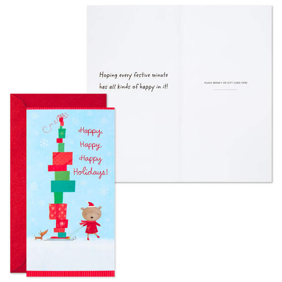Little Bear With Gifts on Sled Money Holder Christmas Cards, Pack of 10, , large image number 2