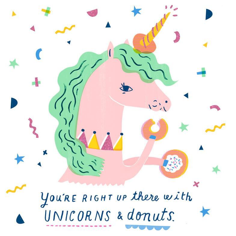 Unicorns and Donuts Birthday Card