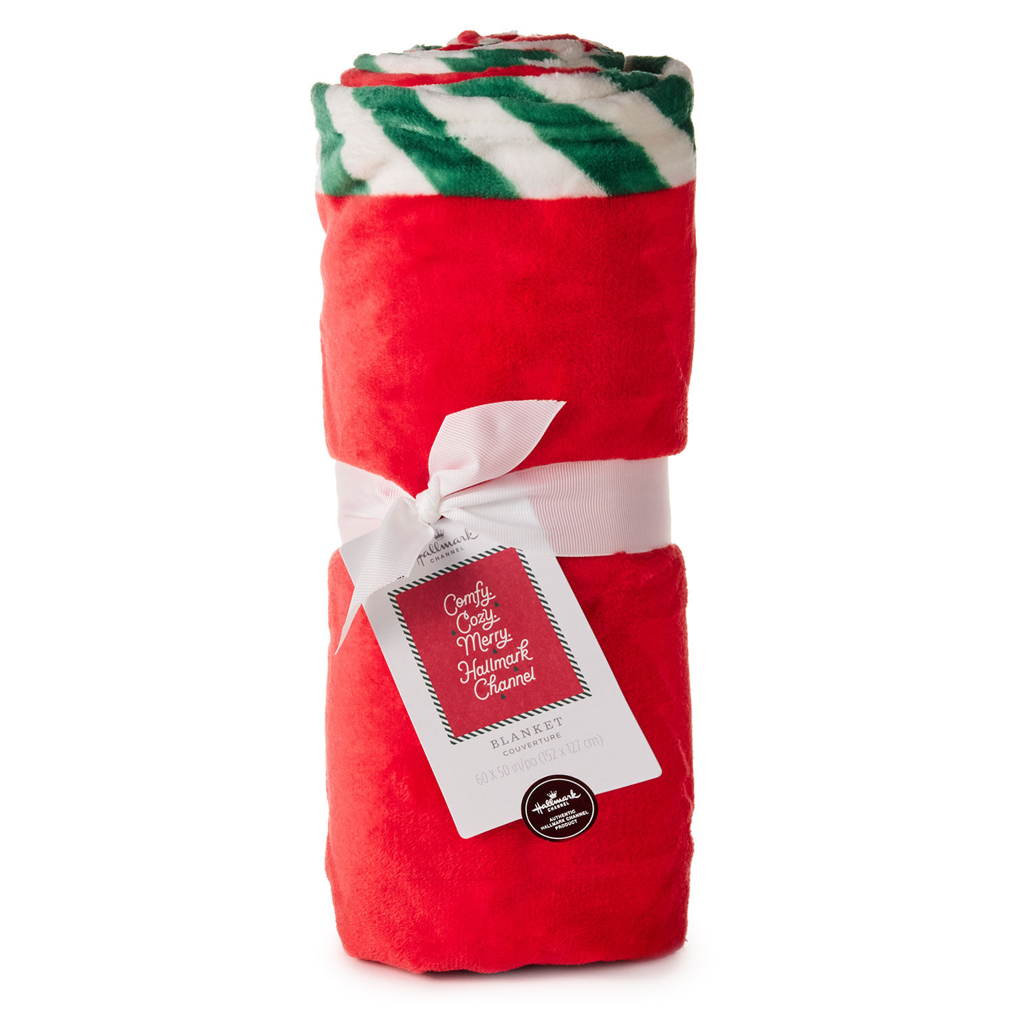 Comfy Cozy Merry Hallmark Channel Plush Blanket packged with ribbon and tag image number 5
