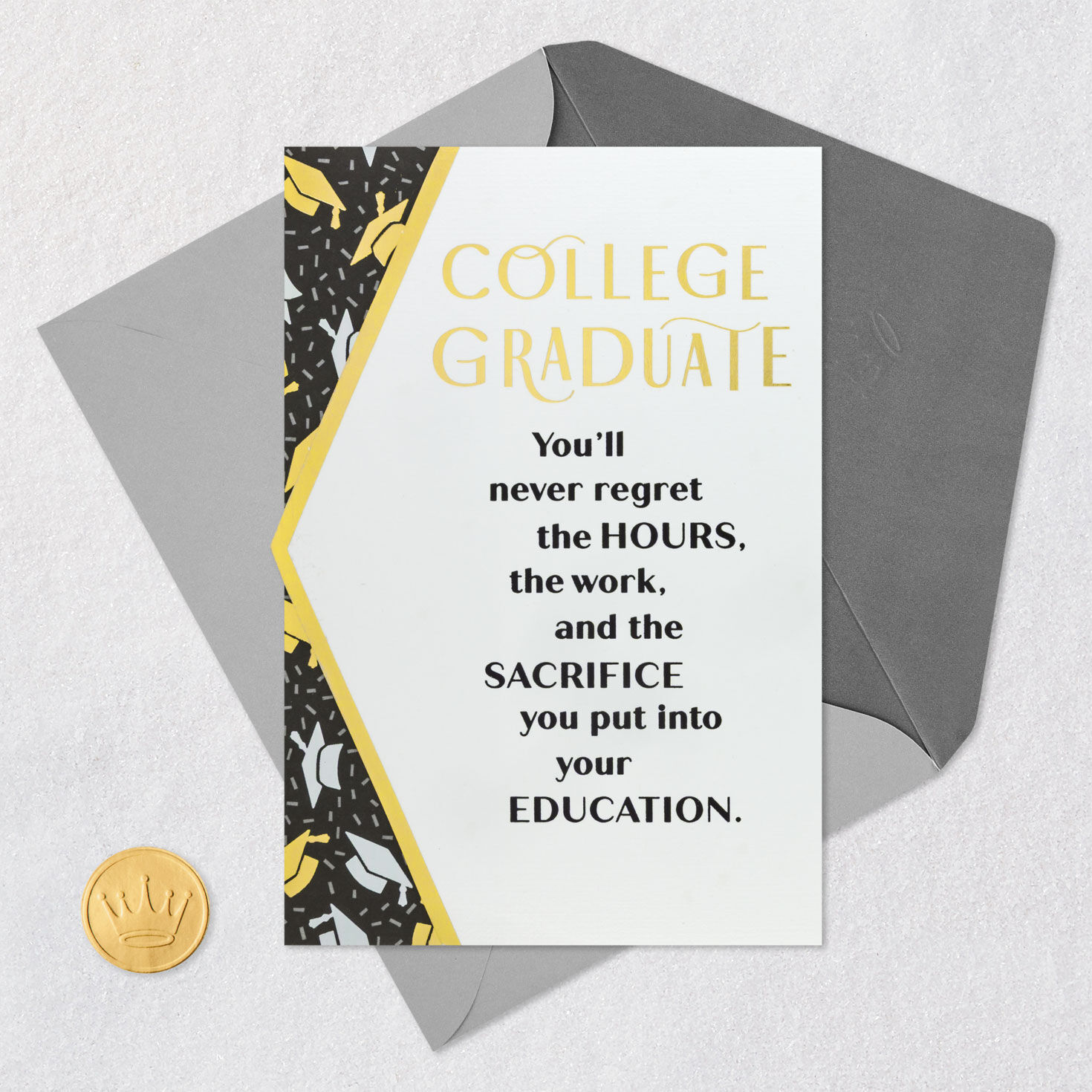 Black and White Confetti College Graduation Card Card Front with Envelope and Gold Seal image number 5
