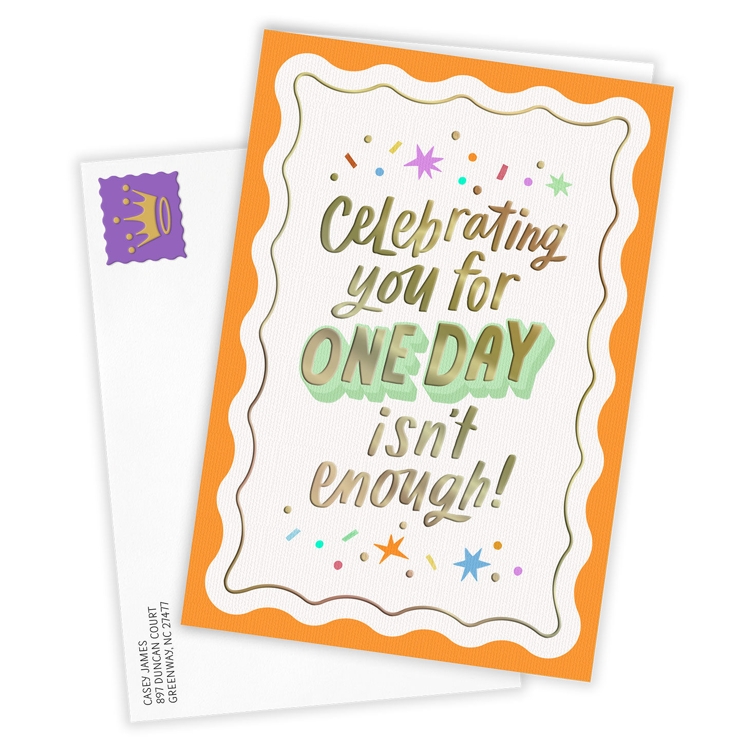 Festive Orange and Gold Personalized Birthday Card Card Front with Envelope image number 2