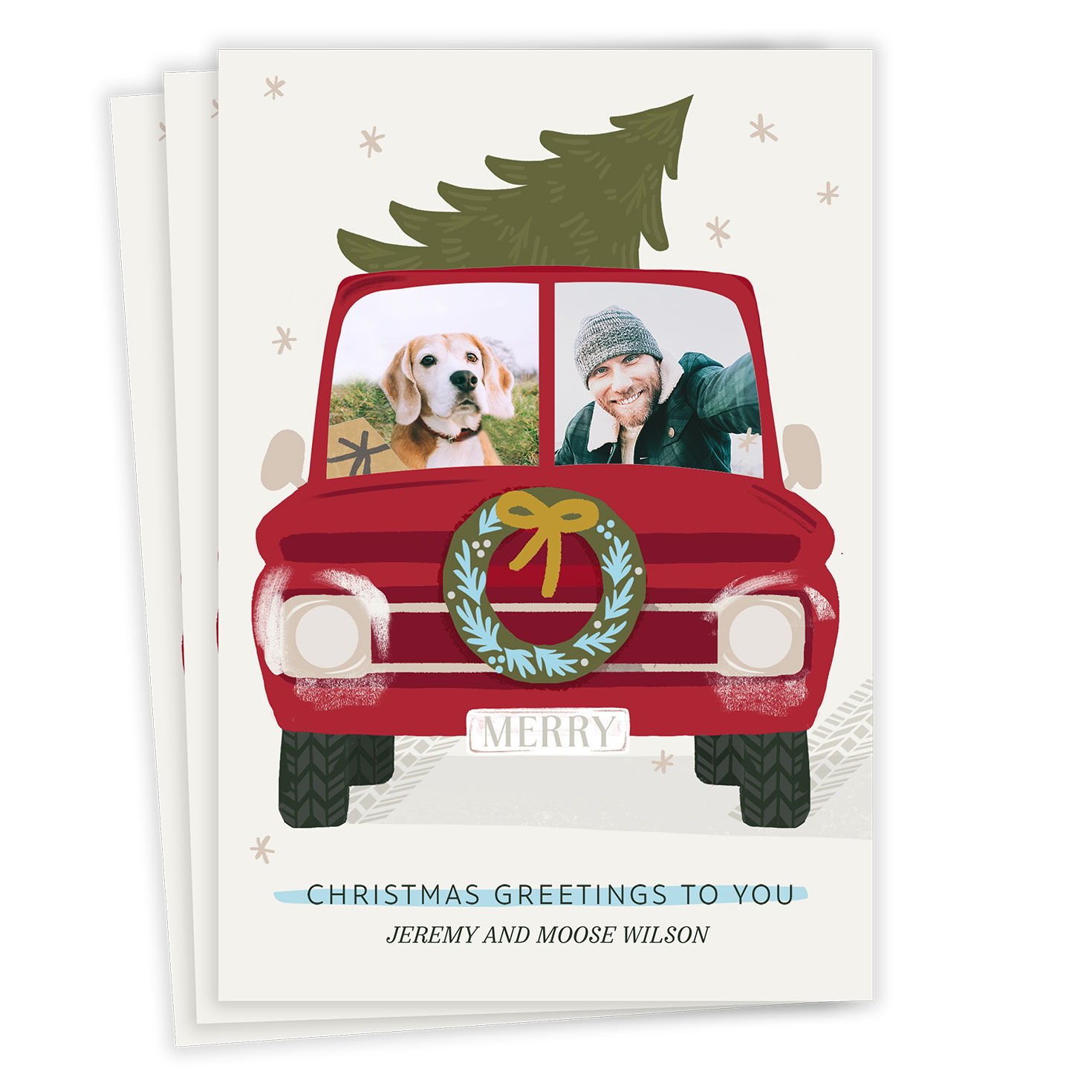 Fun Red Truck Flat Christmas Photo Card