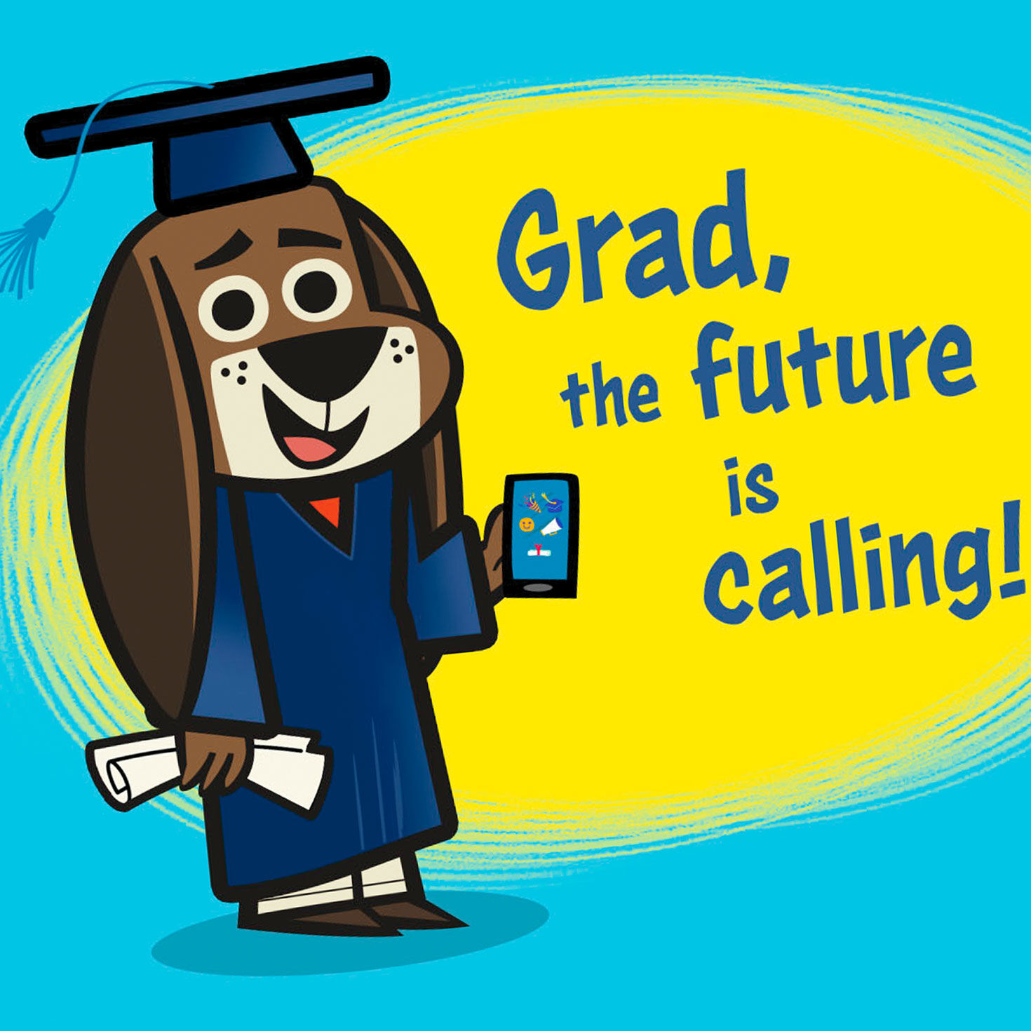 Cartoon Dog with Smartphone Graduation Card Card Front Detail image number 4