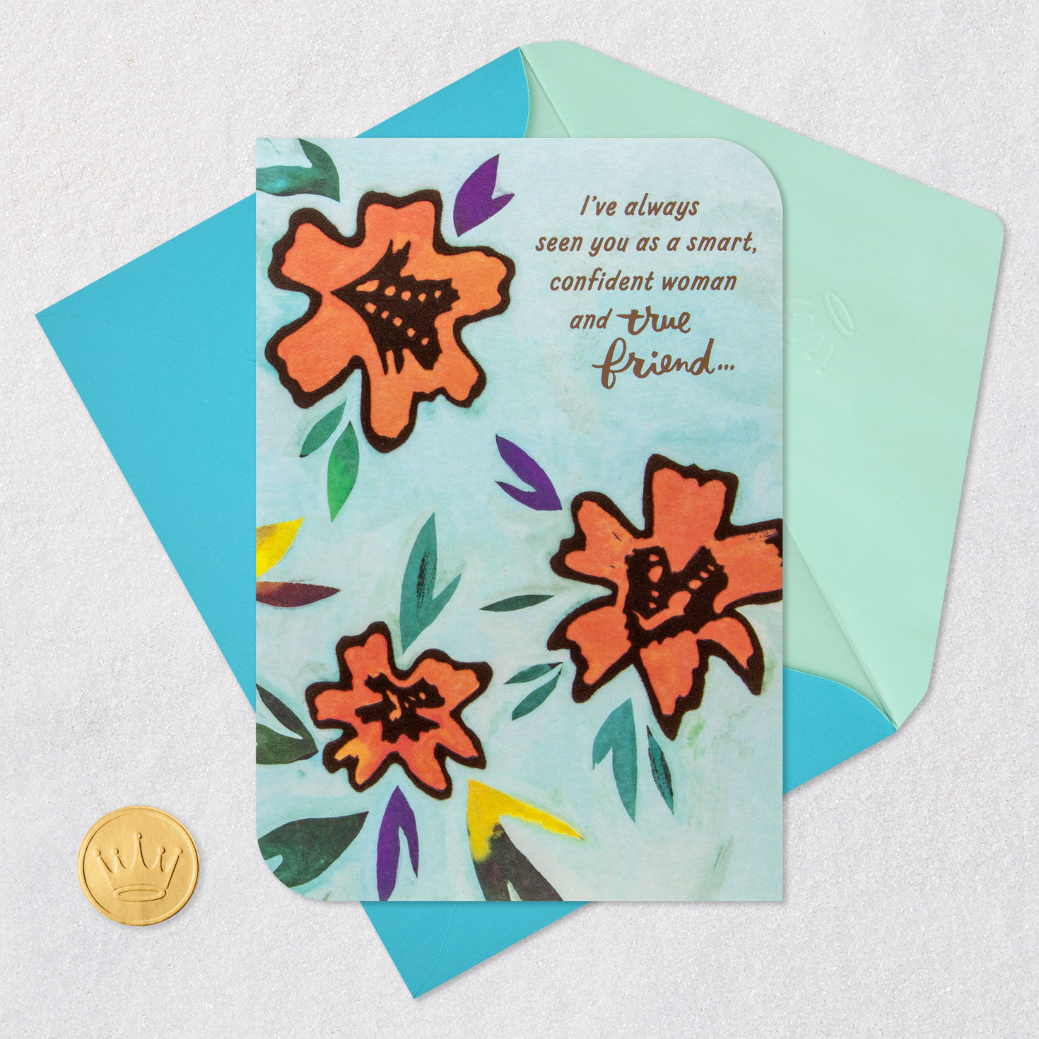Tropical Flowers and Leaves Friend Mother's Day Card Card Front with Envelope and Gold Seal image number 6