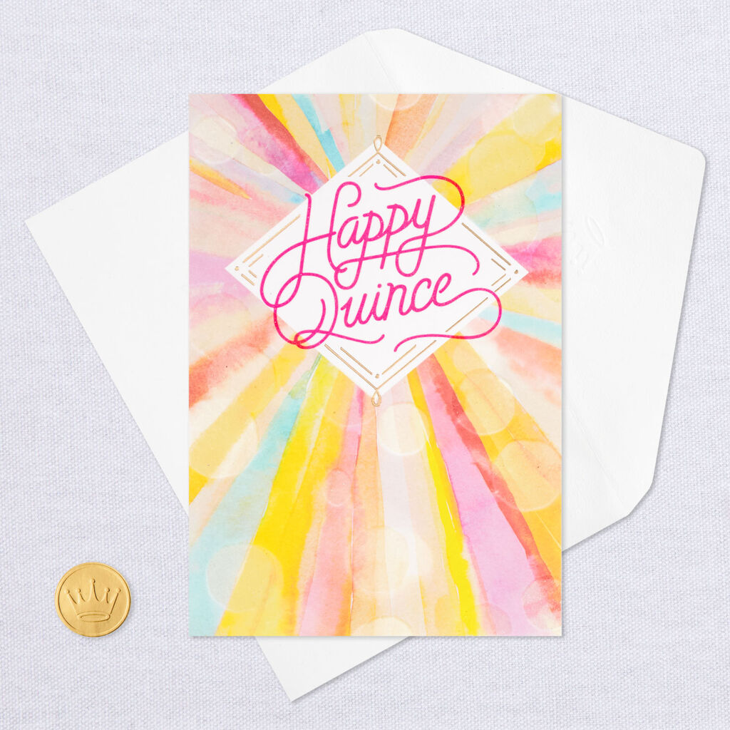 Happy Quince Pastel Watercolor Birthday Card For Quinceanera
