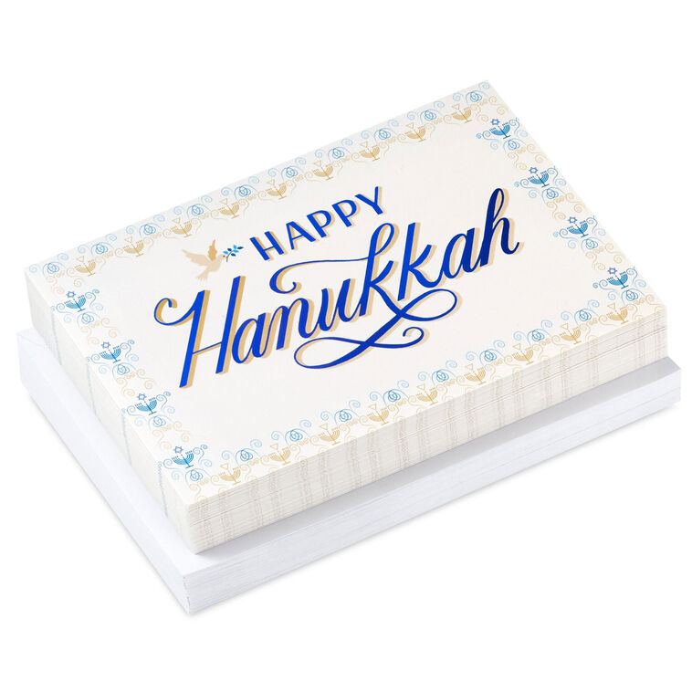 Peaceful Blue and Gold Boxed Hanukkah Cards, Pack of 40