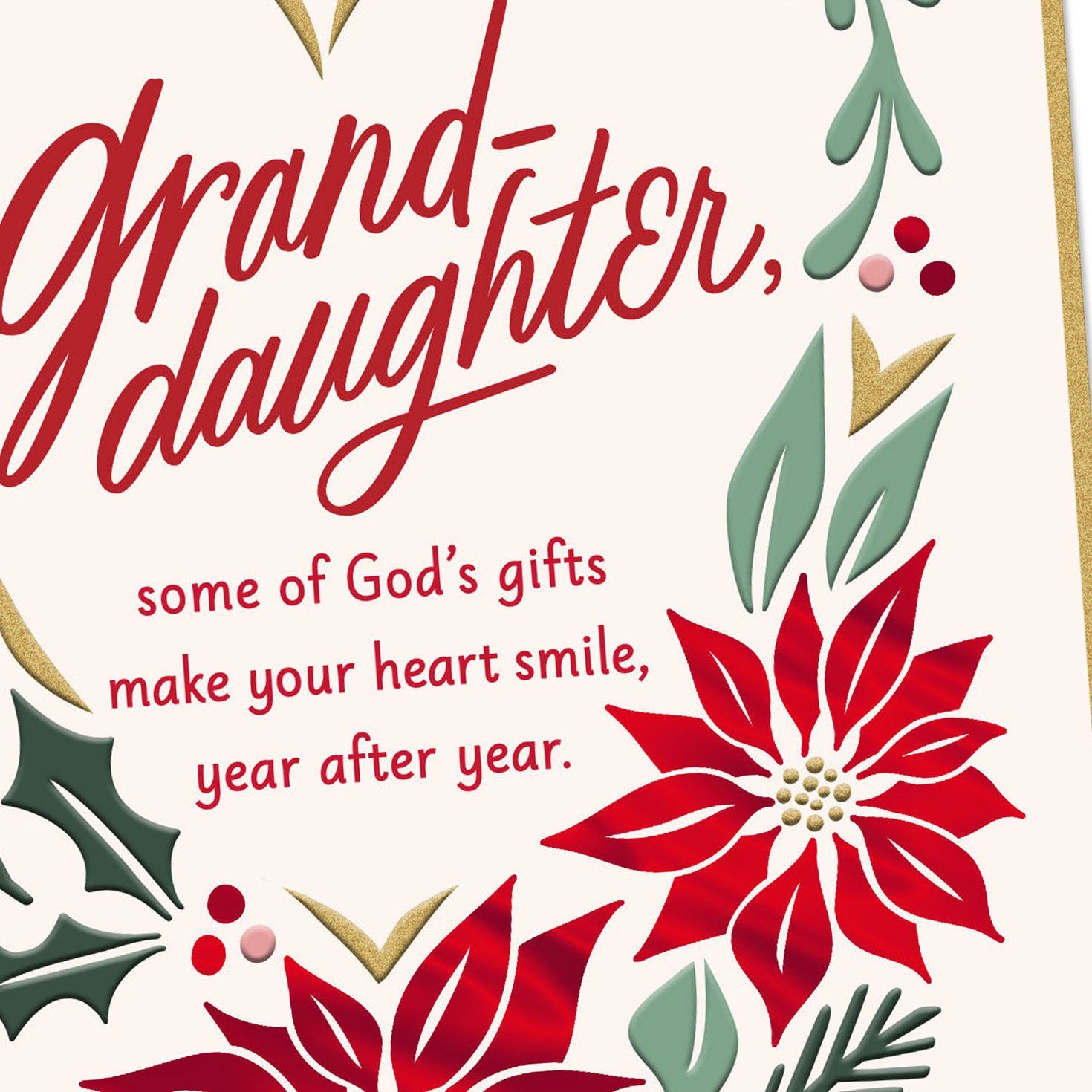 Poinsettia Granddaughter Religious Christmas Card Card Front Detail image number 5