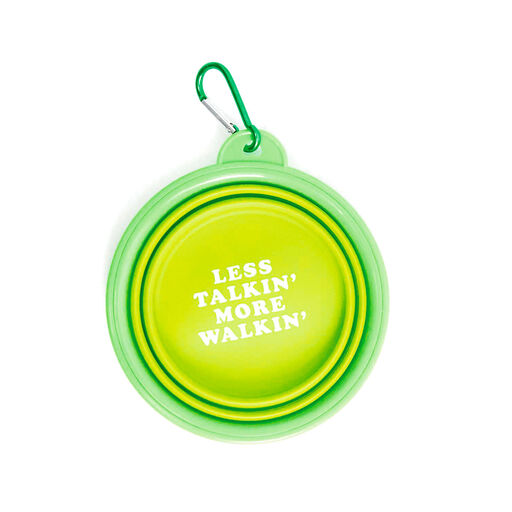 Mary Square Less Talkin' More Walkin' Green Collapsible Pet Water Bowl, 