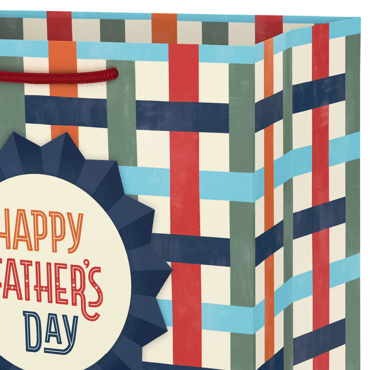 Happy Father's Day Ribbon on Plaid Medium Gift Bag Handle Detail image number 4