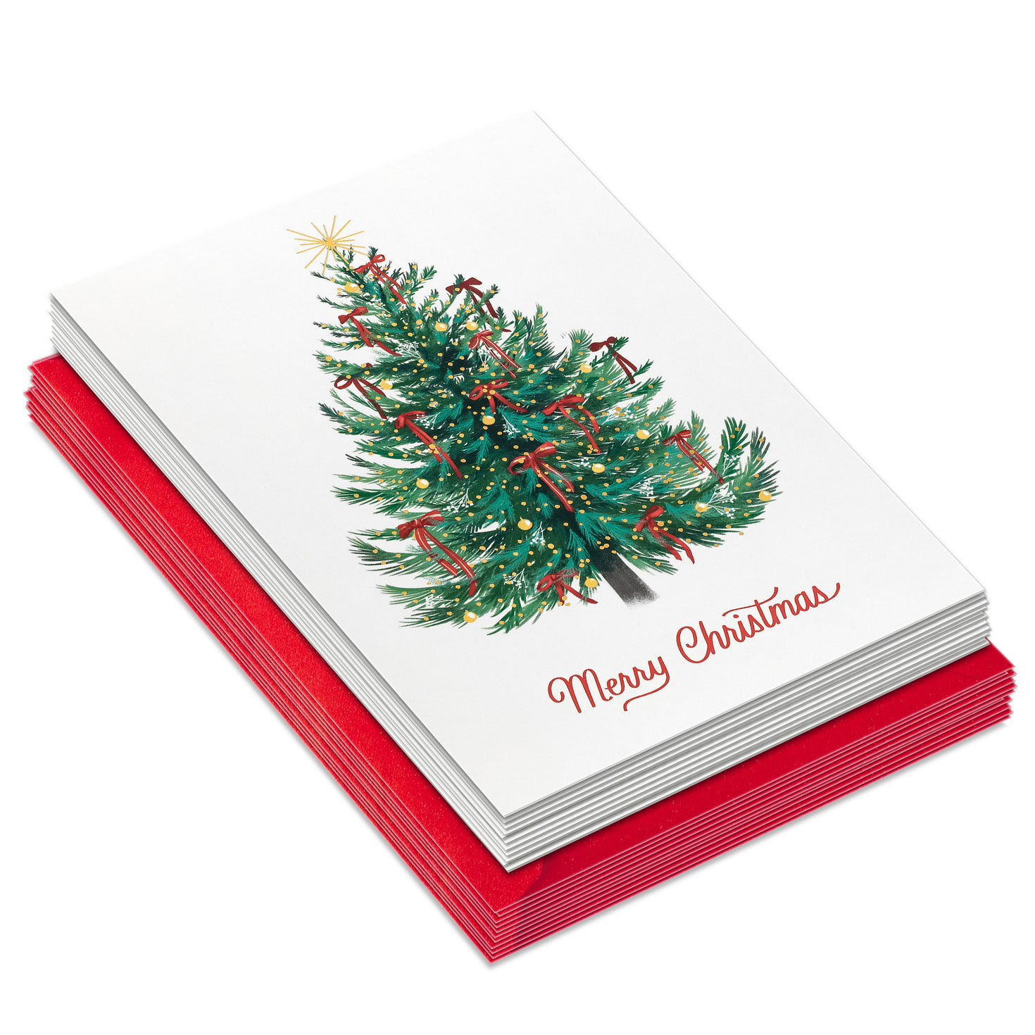 Decorated Green Tree Boxed Christmas Cards front stacked image number 2