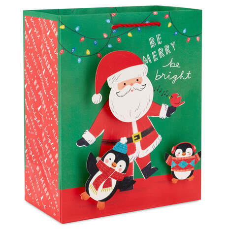 9.6" Santa and Penguins Medium Christmas Gift Bag, , large