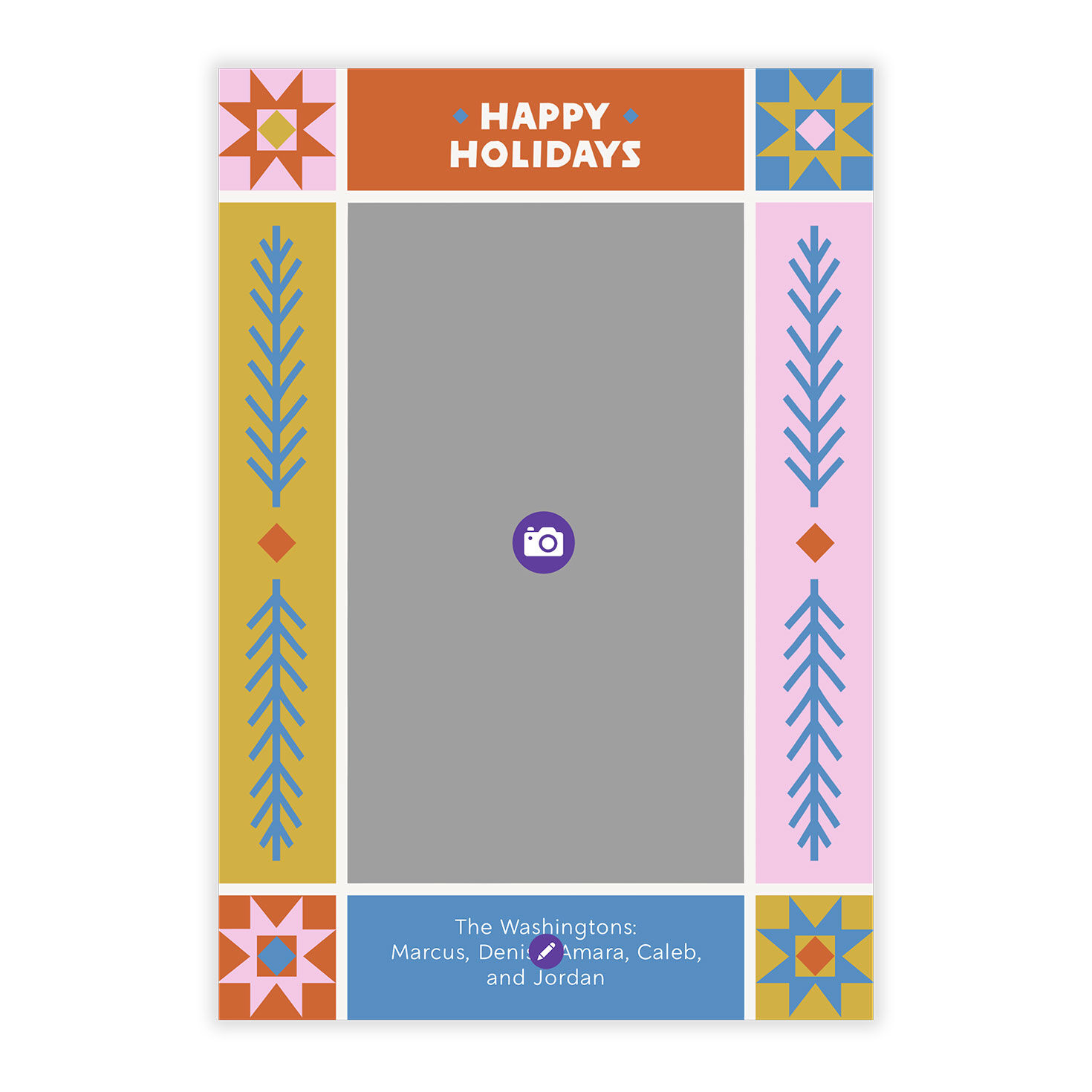 Nordic Patterns Personalized Holiday Photo Card Card Front indicating personalization image number 5
