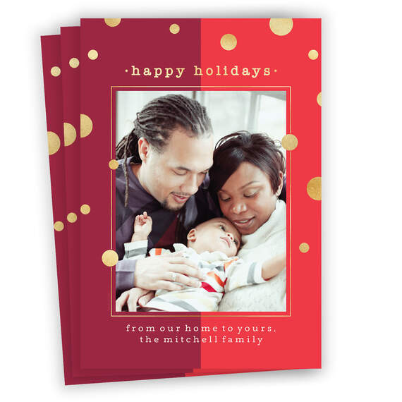 Gold Dots on Red Flat Holiday Photo Card, , large image number 1