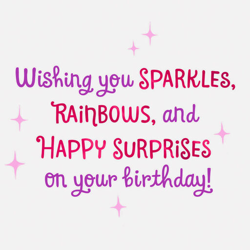 Sparkles and Rainbows Cute Unicorn First Birthday Card, 