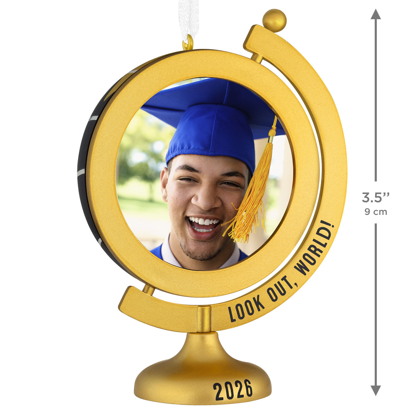 Graduate on Globe Personalized Photo Ornament measurement image number 3