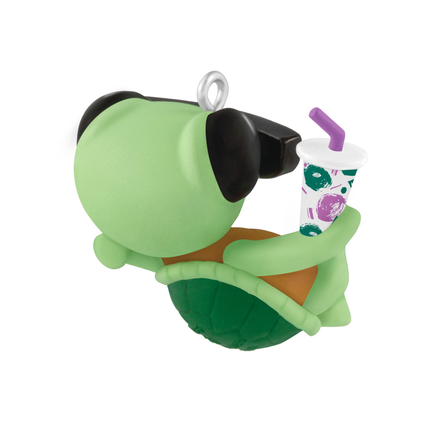 Turtle With Sunglasses and drink Keepsake Ornament Back image number 6