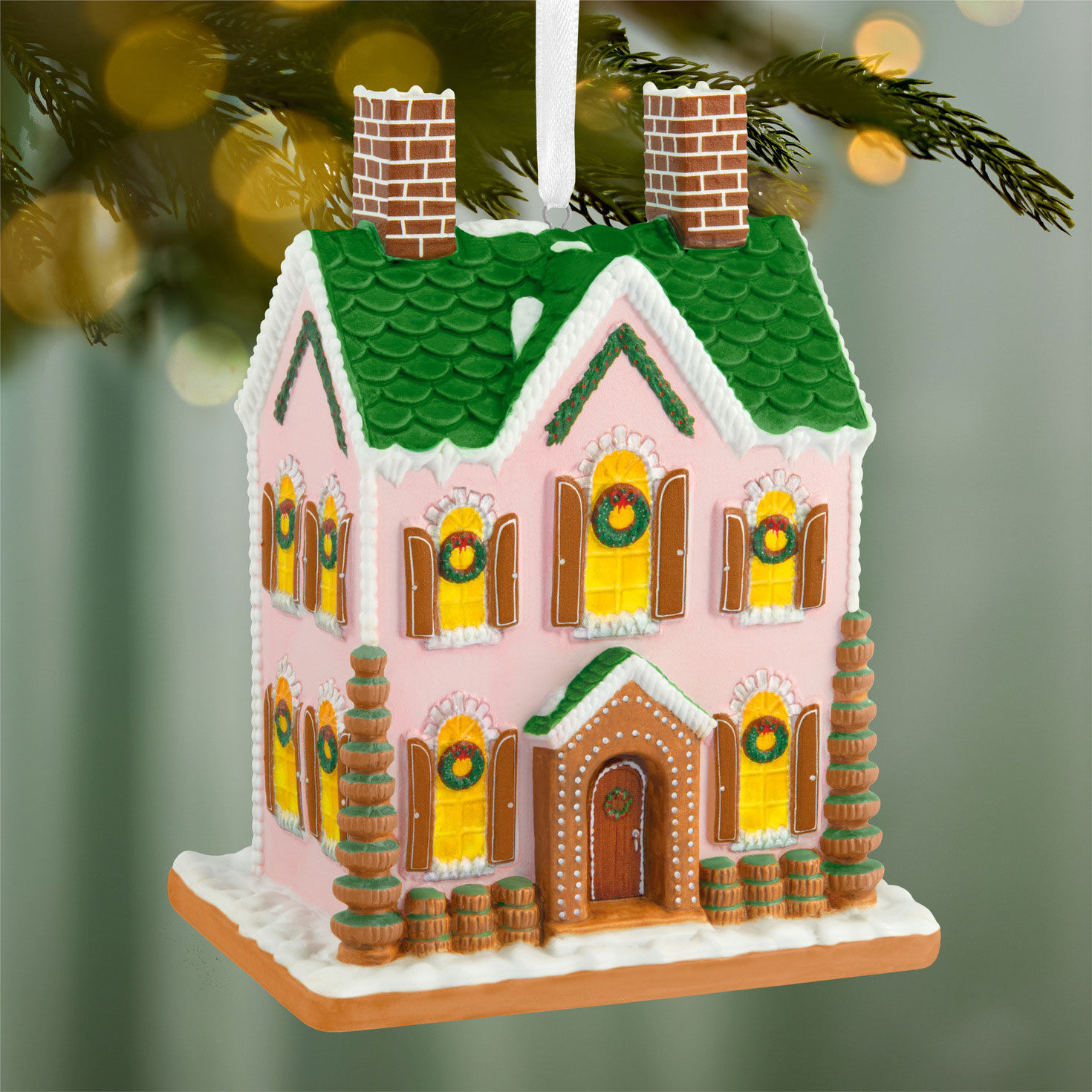 Fancy Gingerbread House Keepsake Ornament hanging on tree image number 2
