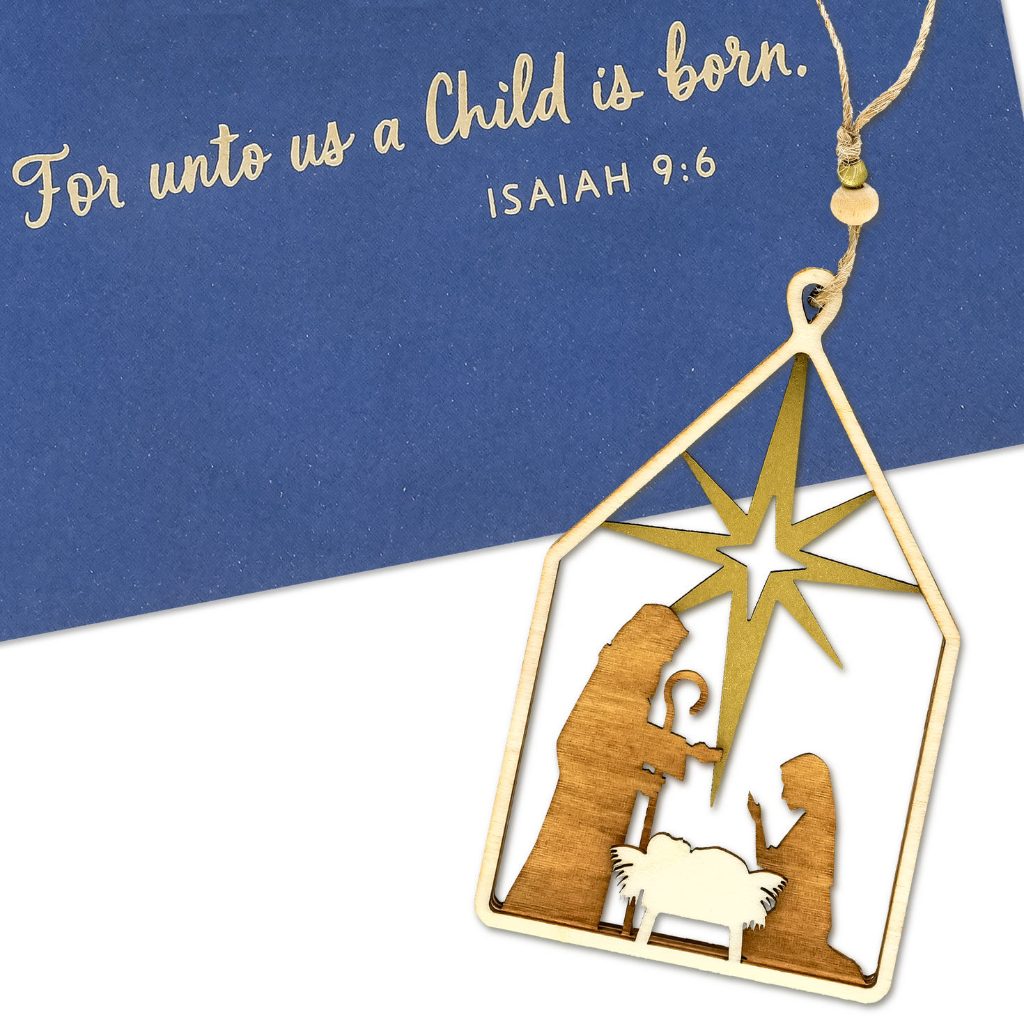 Gold Nativity Ornament Religious Christmas Card attachment detail image number 5