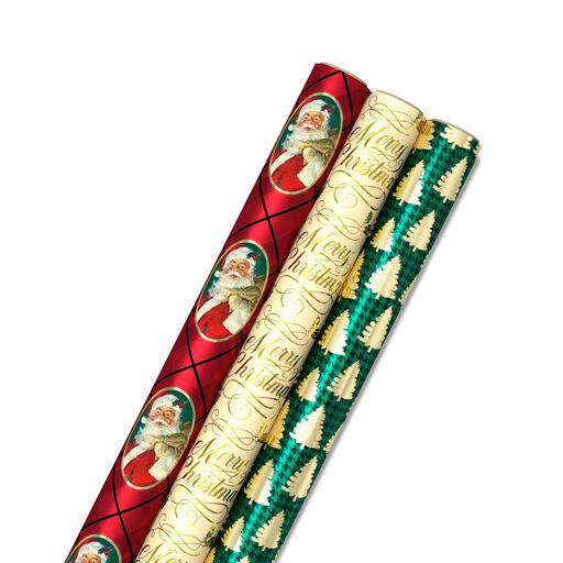 Traditional 3-Pack Foil Christmas Wrapping Paper Assortment, 60 sq. ft., 