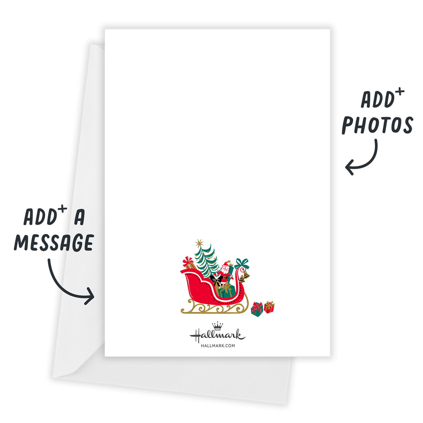 Vintage Santas Personalized Christmas Photo Card Open Card with Envelope indicating personalization image number 3