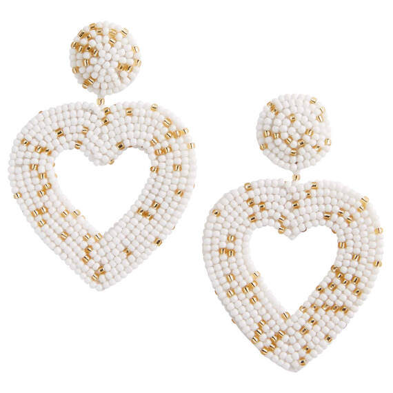 White and Gold Heart Seed Bead Earrings, , large image number 1