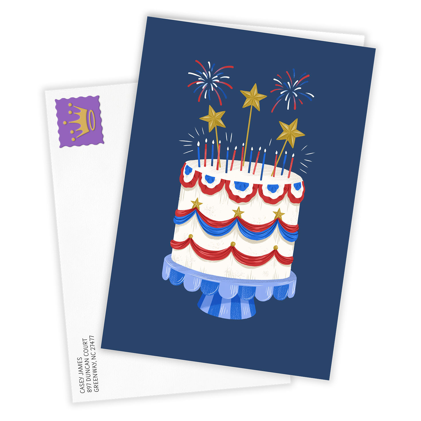 Red White Blue Cake Personalized Celebration Card Card Front with Envelope image number 2