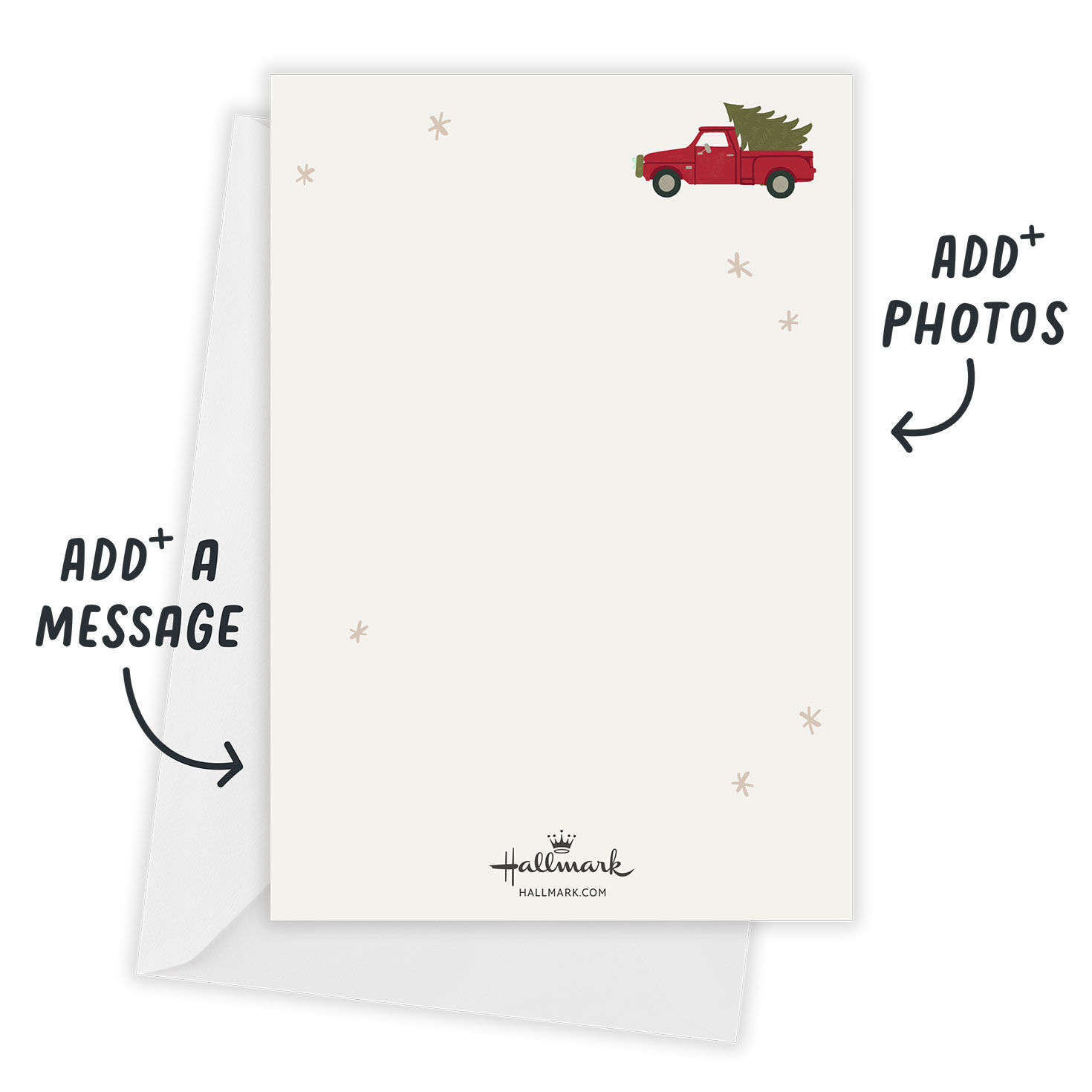 Red Truck With Photos Personalized Christmas Card Open Card with Envelope indicating personalization image number 3
