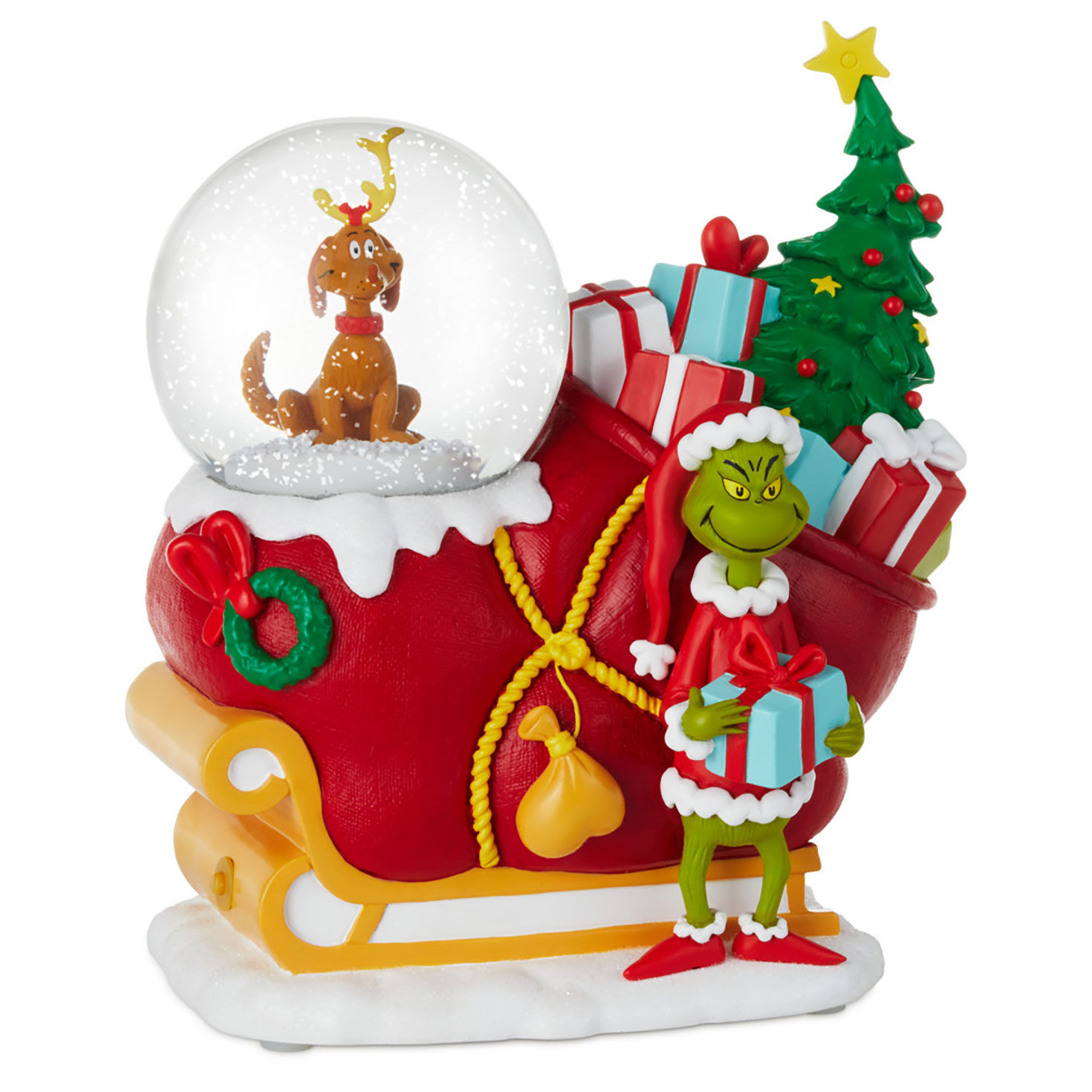 Dr. Seuss's How the Grinch Stole Christmas!™ Grinch, Max and Sleigh Snow Globe Figurine With Music for only USD 114.99 | Hallmark